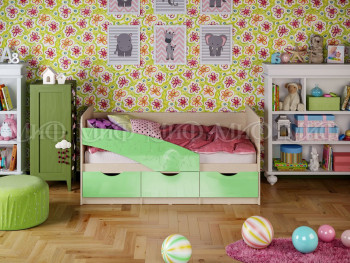Кровать Бабочки 1,6м (Салатовый металлик) в Пушном - pushnoj.mebel54.com | фото