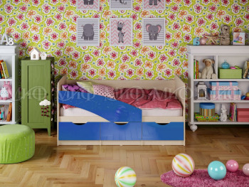 Кровать Бабочки 1,6м (Синий металлик) в Пушном - pushnoj.mebel54.com | фото