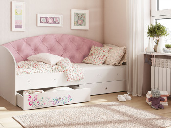 Кровать детская Эльза Белый/Розовый в Пушном - pushnoj.mebel54.com | фото