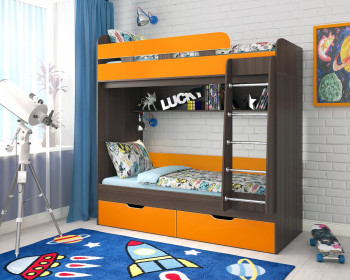 Кровать двухъярусная Юниор-5  Бодего/Оранжевый в Пушном - pushnoj.mebel54.com | фото