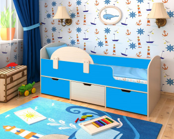 Кровать Малыш-мини с бортиком Дуб молочный/Голубой в Пушном - pushnoj.mebel54.com | фото