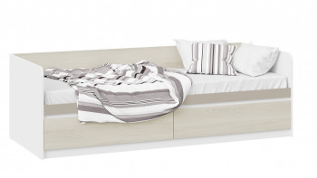 Кровать «Сканди» с 2 ящиками Дуб Гарден/Белый/Глиняный серый в Пушном - pushnoj.mebel54.com | фото