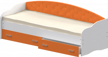 Кровать Софа-8 с мягкой спинкой (900х1900) Белый/Оранжевый в Пушном - pushnoj.mebel54.com | фото