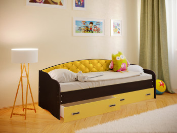 Кровать Софа-8 с мягкой спинкой (900х2000) Венге/Желтый в Пушном - pushnoj.mebel54.com | фото