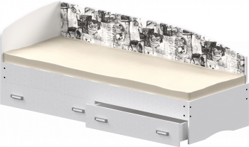 Кровать Софа-9 с мягкой спинкой с рисунком Милана (900х1900) Белый в Пушном - pushnoj.mebel54.com | фото