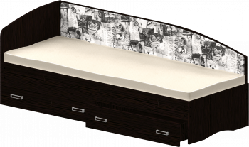 Кровать Софа-9 с мягкой спинкой с рисунком Милана (900х1900) Венге в Пушном - pushnoj.mebel54.com | фото