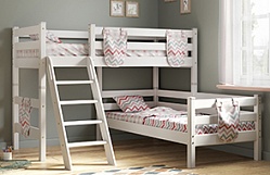 Кровать Соня вариант 8 угловая с наклонной лестницей Белый полупрозрачный в Пушном - pushnoj.mebel54.com | фото