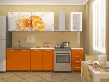 Кухонный гарнитур 1,8м Апельсин (Белый/Оранжевый металлик/Фотопечать апельсин) в Пушном - pushnoj.mebel54.com | фото