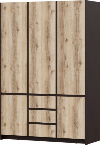 Модульная система "Прага" Шкаф для одежды трехстворчатый Дуб Венге/Дуб Делано в Пушном - pushnoj.mebel54.com | фото