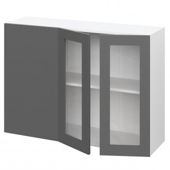 Норд ШВУПС 1000 Шкаф верхний угловой со стеклом (Софт черный/корпус Белый) в Пушном - pushnoj.mebel54.com | фото