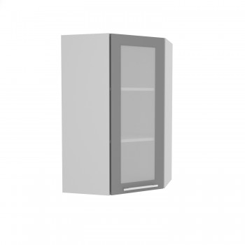 Норд ШВУС 600Н Шкаф верхний угловой (премьер) высокий (Софт черный/корпус Белый) в Пушном - pushnoj.mebel54.com | фото