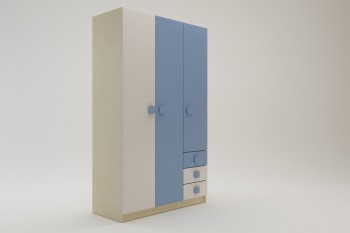 Шкаф 3-х створчатый с ящиками Скай (Синий/Белый/корпус Клен) в Пушном - pushnoj.mebel54.com | фото