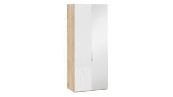 Шкаф для одежды с 1 глухой и 1 зеркальной дверями правый «Эмбер» Яблоня Беллуно/Белый глянец в Пушном - pushnoj.mebel54.com | фото