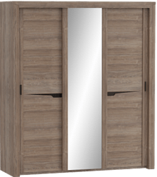 Шкаф трехдверный Соренто с раздвижными дверями Дуб стирлинг/Кофе структурный матовый в Пушном - pushnoj.mebel54.com | фото