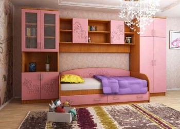 Детская Веселый пони Комплект мебели (Вишня оксфорд/Розовый) в Пушном - pushnoj.mebel54.com | фото